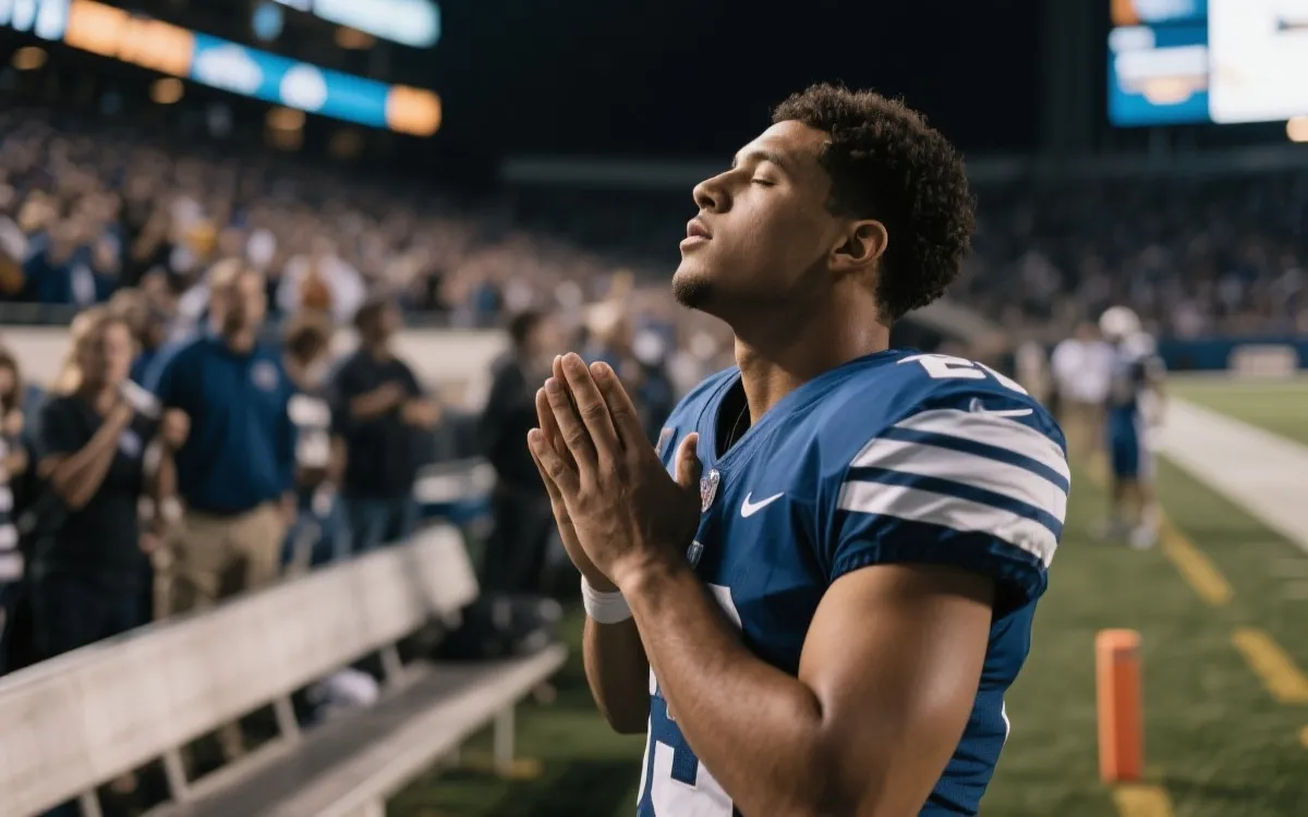 球场边球员进行呼吸训练与自我暗示的场景，强调专注与重置